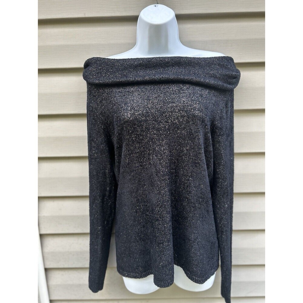 Vtg Y2k Cache Womens Off Shoulder Sweater Size L Black Gold Whimsigoth Metallic
